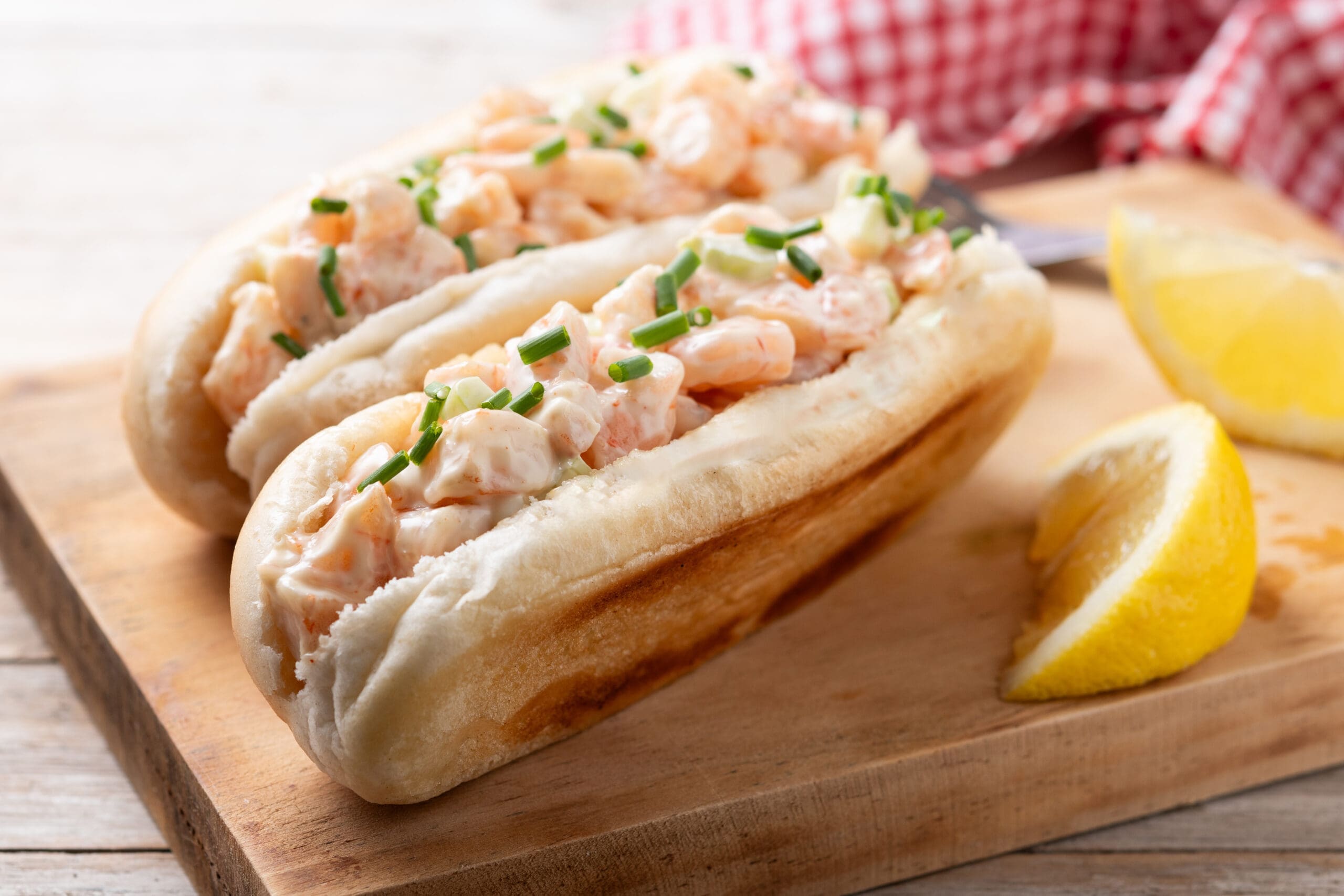 Lobster roll on wooden table
